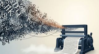 A virtual loom weaving a page of text out of loose words